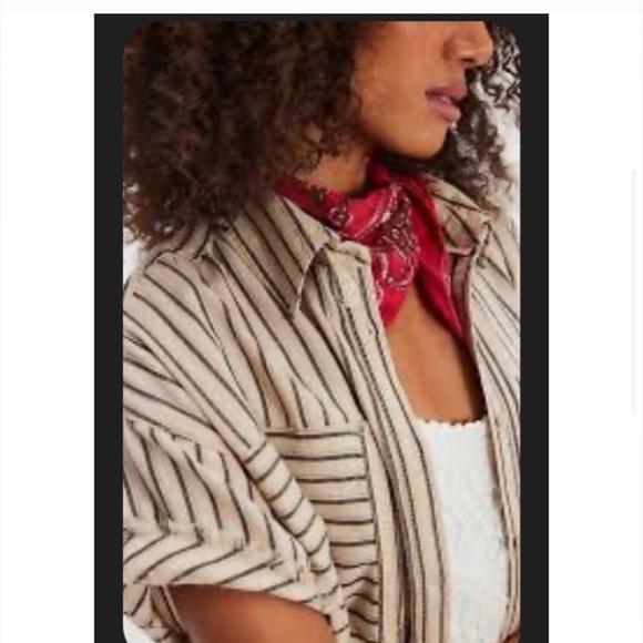 Free People We The Free Christopher Linen Shirt. NWT. Ivory combo - Picture 3 of 4